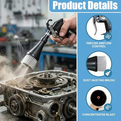 Tornado Car Cleaning Gun, High-Pressure Air Blow Gun with Nozzle & Dusting Brush, Auto Detailing Cleaner Kit for Car Quickly Blasts Dust Works with Air Compressor (Black)