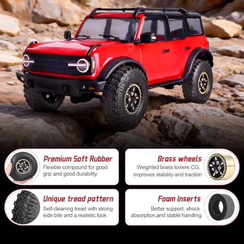 HobbyPark Brass 1.0 Beadlock Wheels and Tires for TRX4M Upgrades Axial SCX24 1/24 RC Crawler Replacement Parts, Set of 4 (Type E) - style: Type E