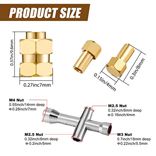 Ripeng 4 Piece 7mm Brass Extended Hex Wheel Hubs Compatible with SC x 24 Wheel Spacers RC Brass Weight Hex Hub Extended Combiner with a Cross Wrench Compatible with SC x 24 1/24 RC Crawler Car