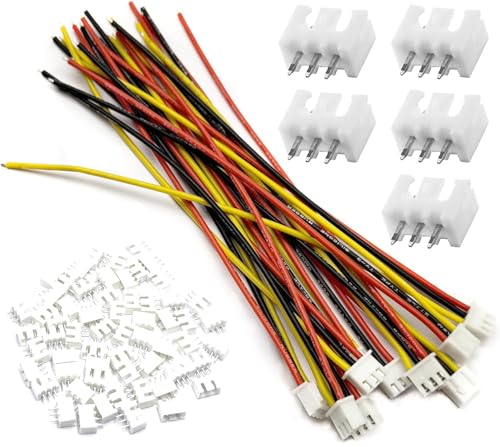 50Pcs 25Pairs JST-XH Connector Kit, XH 2.54mm 3 Pin Header Male and Female Connectors Plug Adapter with Flat Wire Cable 100mm Compatible with JST XH 26AWG - 10CM