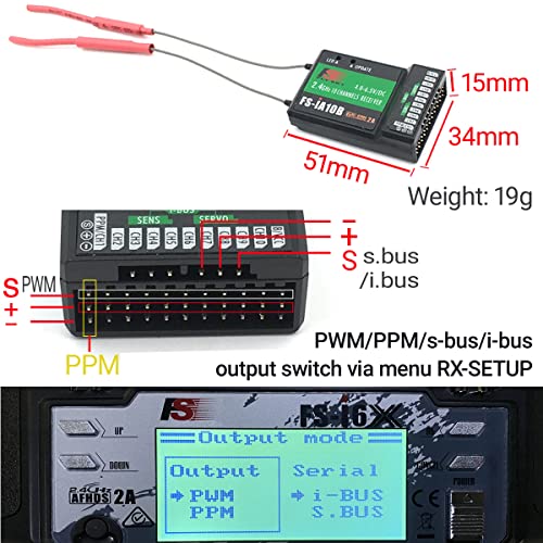 DTXMX Flysky FS-iA10B Receiver 10CH for RC Transmitter FS-i6X FS-i6 i6S | 10 Channels 2.4GHz AFHDS 2A with PPM/iBUS/PWM Output