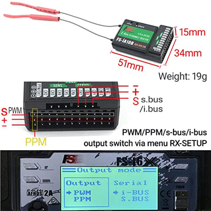 DTXMX Flysky FS-iA10B Receiver 10CH for RC Transmitter FS-i6X FS-i6 i6S | 10 Channels 2.4GHz AFHDS 2A with PPM/iBUS/PWM Output