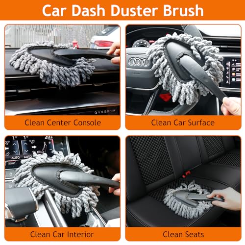 THINKWORK Windshield Cleaner Tool, Car Detailing Kit Interior, Car Cleaning Kit Interior and Exterior Detail Brush, Auto Supplies & Accessories for Men Women | 180 Degree Rotating Head, Extendable Handle, 3 Washable Pads, Streak Free Cleaning for Windows