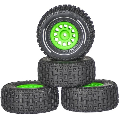 Pre-Glued 1/16 & 1/18 RC Truck Tires & Wheels - 12mm Hex 2.56" OD, Green | All-Terrain Tires for Traxxas Slash, ARRMA Mojave GROM, Tamiya, Kyosho, HPI - Durable Nylon Wheels for On/Off Road Bashing - color: Green