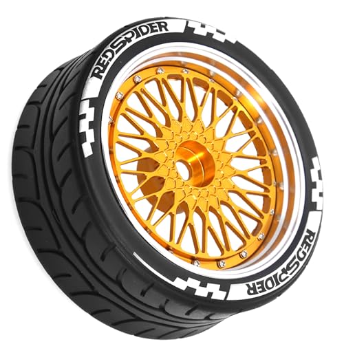 4PCS/Set 64mm Rubber Tires & Aluminum Alloy Wheels Rims Replacement Part for 1/10 RC On-Road Touring Car Racing Car (Gold) - color: Gold