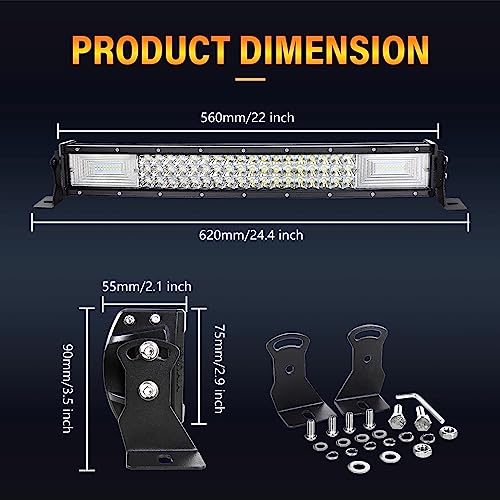 Willpower 22 inch Curved LED Light Bar with Remote Controller Wiring Harness,270W Triple Row Spot Flood Combo Beam,Strobe Flash Work Light Driving Lights,Waterproof Remote Controller On/Off Switch - size: 22 inch+ Remote wiring kit