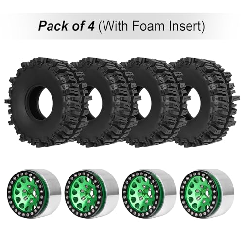 HobbyPark Soft Rubber 1/10 RC Crawler 1.9 Mud Slingers Tires 4.7inch 120mm and 1.9 Beadlocks Wheels Set for Scale RC4WD Axial SCX10 TRX4 Redcat Gen 8 Good Grip w/Foams (Green & Black Rims) - color: Green & Black Rims