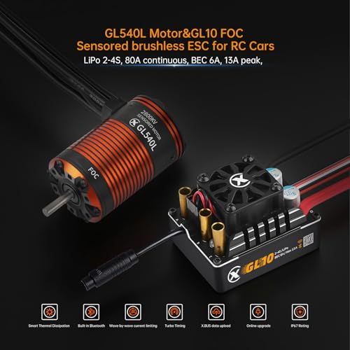 XC GL540L&GL10 APP Controls 1/10 Crawler Off Road FOC ESC and Sensored Brushless Motor Combo,80A Current,2-4S Lipo,6.0/7.4V BEC,IP67 Water Proof (1400KV)