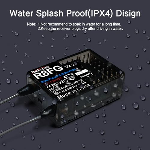 Radiolink R8FG 8CH 3ms Water Splash-Proof RC Gyro Receiver for RC Crawler | Long Distance Waterproof RX for RC Drifting Car Truck Boat Radio Controller RC8P/RC8X/RC6GS V3/RC4GS V3/T8FB/T8S/T12D/T16D