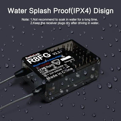 Radiolink R8FG 8CH 3ms Water Splash-Proof RC Gyro Receiver for RC Crawler | Long Distance Waterproof RX for RC Drifting Car Truck Boat Radio Controller RC8P/RC8X/RC6GS V3/RC4GS V3/T8FB/T8S/T12D/T16D