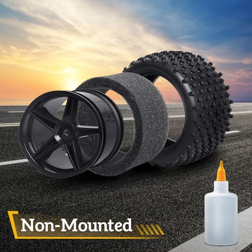 4Pcs Hobbyfire 12mm Hex RC Wheels and Tires All-Terrain 85mm/3.34" RC Rubber Tires, Universal Fit for 1/10 RC Off-Road Buggy - Compatible with Redcat, HPI, HSP, Kyosho (Non-Glued)