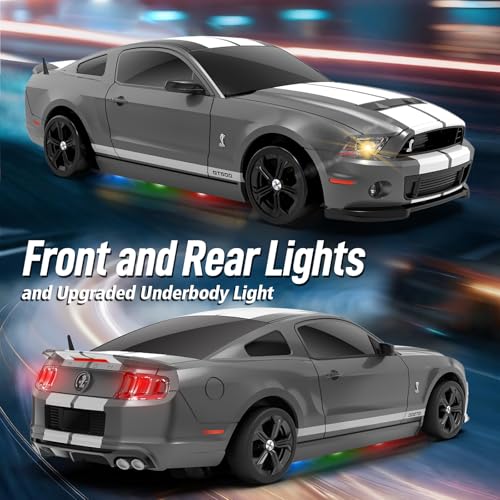 YONCHER RC Drift Car, Remote Control Car for Kids Ford Mustang Shelby GT500 Officially Licensed, 1:24 20KM/H 4WD RC Cars with Lights, Fast Racing Toy Car for Boys Girls, Gray - color: Gt500 Gray