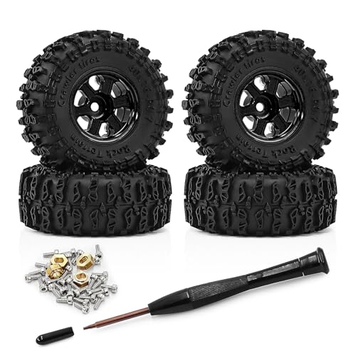 0.7 Inch RC Crawler Tires and Wheels Set 40×16mm for 1/30 Scale Axial SCX30 (Black) - color: Black
