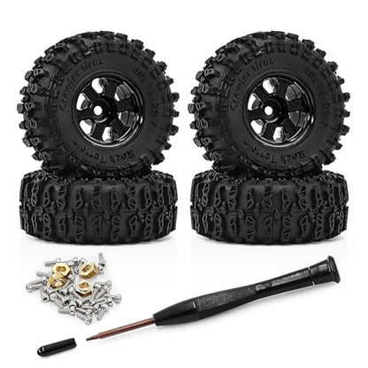 0.7 Inch RC Crawler Tires and Wheels Set 40×16mm for 1/30 Scale Axial SCX30 (Black) - color: Black