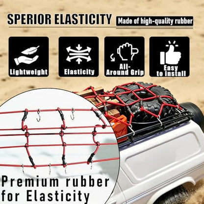 1/10 RC Elastic Cargo Net 19×12cm with Hooks, Scale Luggage Net for TRX4 | Compatible with TRX4 SCX10 D90 Axial 90046 1/10 RC Crawler Truck Accessories (Red) - color: Red