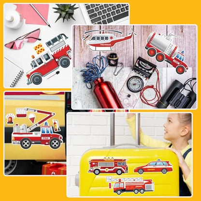 Truck Stickers, Make a face Sticker, Make Your Own Fire Truck Stickers | 24 Sheets, with 8 Designs Fire Themed Truck for Kindergarten Birthday Gift Classroom Fire Party Favors - style: Fire Truck