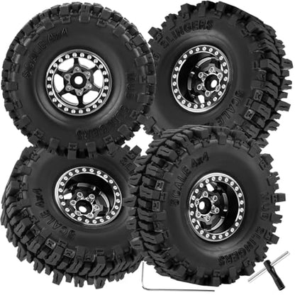 RC 1.0 Beadlock Truck Tires for 1/18 1/24 Trx4m SCX24 RC Crawler,RC Wheels Tires.Aluminum 1.0‘’ Beadlock Wheel Rim&1.0in Tires Tyres.Black(4PCS) - color: Bb-black