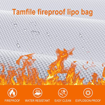 Tamfile Fireproof Lipo Battery Bag, 4200°F Explosionproof Lipo Safe, Silver | Heat Resistant, Large Capacity, Lithium Batteries Storage, RC Drone LiPo Battery Storage, Transport and Charging Protection - color: Silver