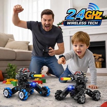 RC Tank that Shoots, Gesture Sensing RC Tank for Boys 8-12 | Hand Gesture & Remote Drift Remote Control Trucks, 2.4GHz Battle Soft Bullets, Spray, Music, LED Lights, Kids Gift - color: Blue & Soft Bullets