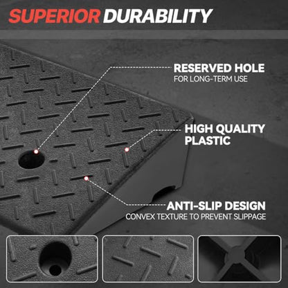 Rubber Curb Ramp, 4.3" Rise Height - Sidewalk & Driveway Access for Forklift, Car, SUV, Wheelchair, Bike - Threshold Bridge Ramp for Warehouse & Garage - size: 4.3" Rise