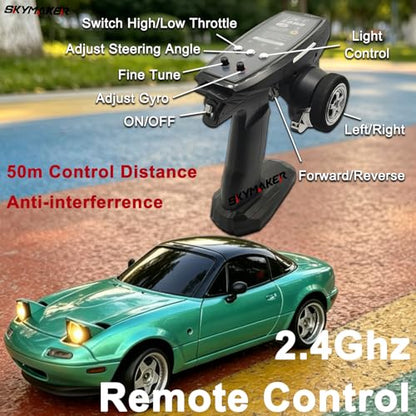 Miata RC Drift Car LDRC LD1804 1/18 RWD with 3 Batteries (Blue) | 2.4GHz LDRC 1804 RWD Drifting Adults with ESP Gyro Pop-up Light (Blue) - color: Miata Blue With 3 Batteries