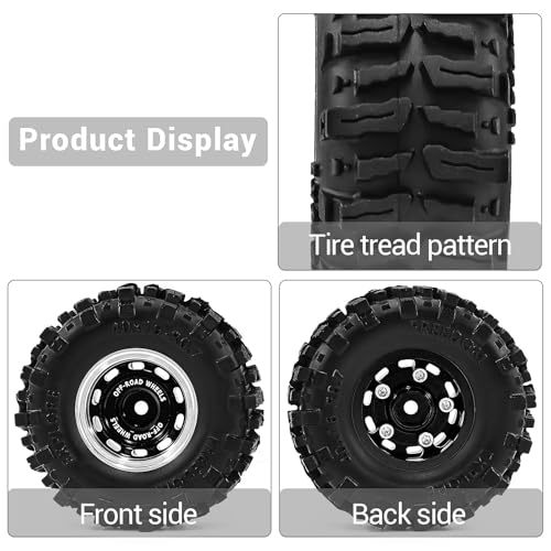 0.7" Aluminum Beadlock Wheels and Tires Set for 1/30 Axial SCX30 RC Crawler – Upgrade Parts (Black-296) - color: Black-296