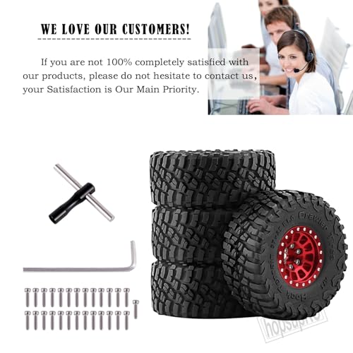 Aluminum 1.0in Beadlock RC Wheels for 1/18 1/24 TRX4M,SCX24,FCX24 RC Crawler,4pcs RC Truck Tires,Red - color: Red(4pcs)