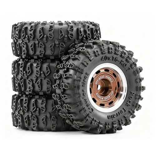 0.7” Wheel & Crawler Terrain Tire Set for 1/30 RC Crawler, -1.00mm Offset, Axial SCX30 & Redcat Ascent-32, CNC Aluminum Rims, 5mm Hex, Shims Screwdriver Included, Pre-Assembled, 4 pcs, Brown - color: Brown-1, size: Rock-trail-clean-out