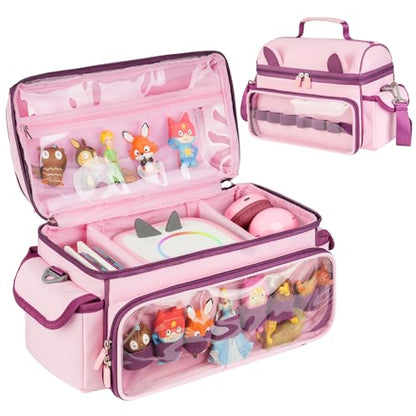 Carrying Case Compatible with Toniebox 2 & 1 Starter Set & Tonies Figures | Cute Storage Bag Fits for Tonies Characters,Headphones&Accessories, Travel Case with Clear Pocket&Speaker Window,Pink&Purple - color: Pink&Purple