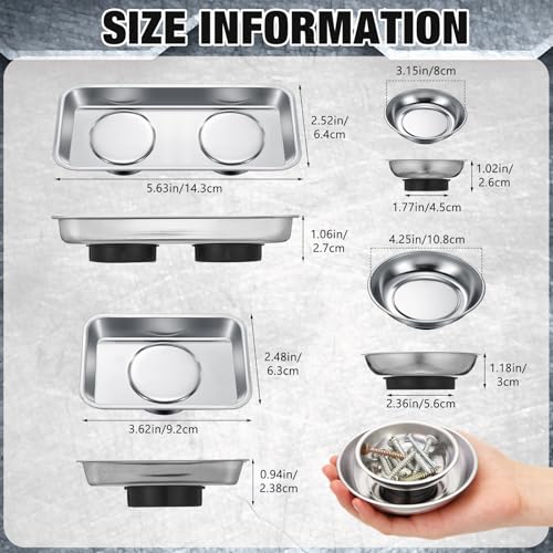 Jingmore 10 Pcs Magnetic Trays Set Includes 8 Round and Rectangular Magnet Tool Tray 1 Pair Black Magnetic Wristband and 1 Magnetic Pickup Tool for Parts Socket Screw Nut Bolt Mechanic and Automotive