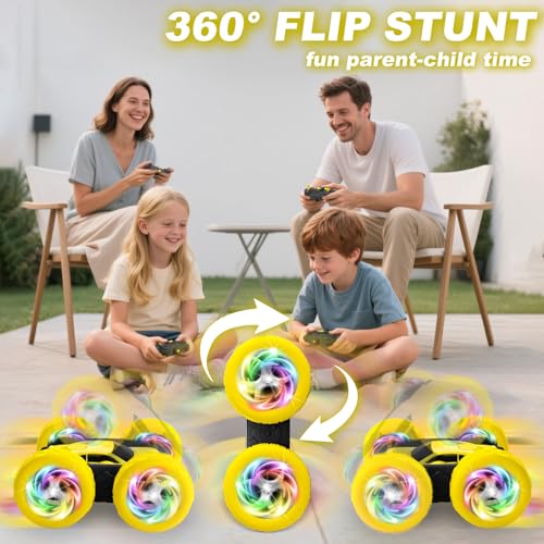 Remote Control Car, Outdoor Toys RC Cars for Kids Ages 6-12, 4WD Double Sided Stunt Vehicle with Upgraded USB-C Modular Batteries, 5 6 7 8 9 10+ Year Old Boy Birthday Yellow - color: Yellow