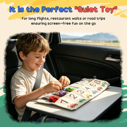 Car Storage Roll for Kids, Compatible with Matchbox & Hot Wheels 1:64 | Playmat, DIY Name, Travel Toy Compatible with Hot Wheels & Matchbox, Toddler Quiet Play Activity Mat for Airplane