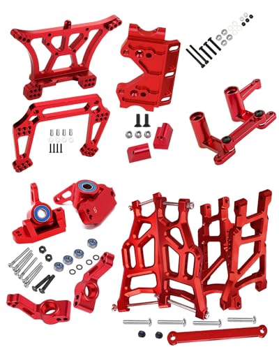 Upgrades Part for 1/10 Slash 2WD,Aluminum Front Rear Suspension Arm,Shock Tower,Caster Block,Steering Blocks,Rear Stub Axle Carriers,Steering Block,Front Bulkhead Upgrades Set,Red - color: Red for Upgrades
