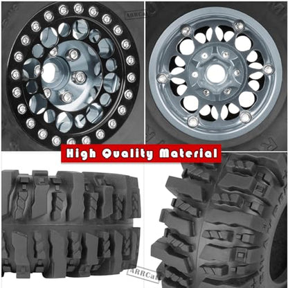 RC 1.9 Beadlock Wheels and Tires for 1/10 SCX10 SCX10 II 90046 SCX10 III AXI03007 SCX10 Pro TRX4 TRX6 Gen7/8 D90 VS4-10 RC Crawler Car,Aluminum 1.9 Beadlock Wheel Rims and Tires,Titanium - color: Titanium for Axial SCX10