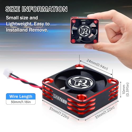 Surpass Hobby ESC Cooling Fan Heat Dissipation 28000RPM RC Cooling Fan Fitted Turbo ESC A3 for RC Car 1/8 1/10 (Red&Black) - color: Red&Black