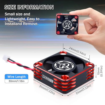 Surpass Hobby ESC Cooling Fan Heat Dissipation 28000RPM RC Cooling Fan Fitted Turbo ESC A3 for RC Car 1/8 1/10 (Red&Black) - color: Red&Black