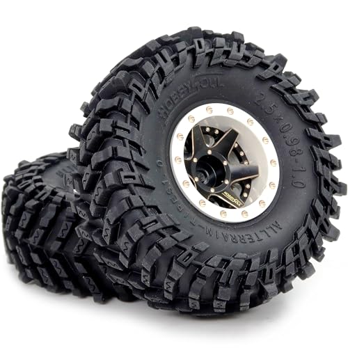 64mm Soft Sticky 1.0 Tires & 1.0 beadlock Wheels Brass Rims, -1.5mm & -5.5mm Negative Offset 1.0 Wheels and Tires for RC Mud Crawler All Terrain 1/18 TRX4M 1/24 SCX24 - color: White & Black