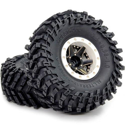 64mm Soft Sticky 1.0 Tires & 1.0 beadlock Wheels Brass Rims, -1.5mm & -5.5mm Negative Offset 1.0 Wheels and Tires for RC Mud Crawler All Terrain 1/18 TRX4M 1/24 SCX24 - color: White & Black