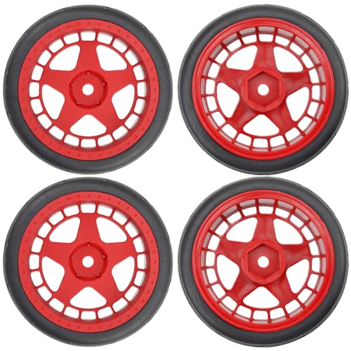 ShareGoo RC OD 2.55" Nylon 12mm Hex Wheels & Rubber Tires Set Compatible with Traxxas Tamiya Sakura HSP Redcat 1/10 RC On-Road Touring Drift Car (Red) - color: Red