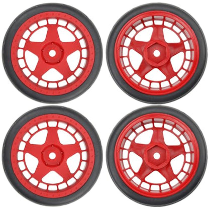 ShareGoo RC OD 2.55" Nylon 12mm Hex Wheels & Rubber Tires Set Compatible with Traxxas Tamiya Sakura HSP Redcat 1/10 RC On-Road Touring Drift Car (Red) - color: Red