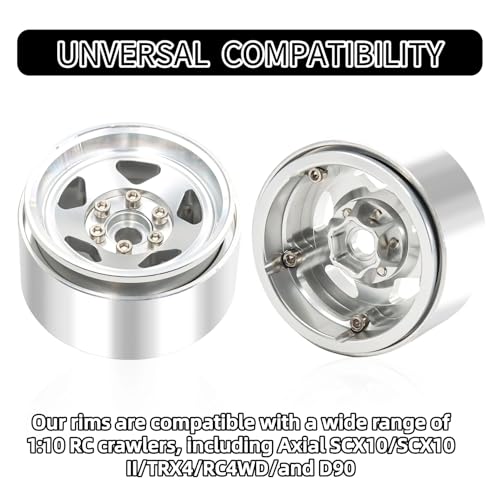 1.9 Beadlock Wheels, 4pcs Silver | Aluminum RC Rims Hub with Positive Offset 12mm Hex for 1/10 RC Crawler Axial SCX10 II III 90046 AXI03007 Traxxas TRX4 TRX6 - color: Five Models-silver