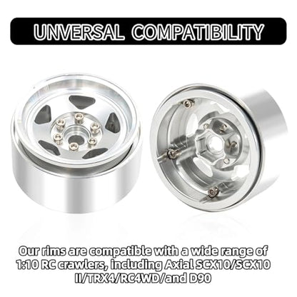 1.9 Beadlock Wheels, 4pcs Silver | Aluminum RC Rims Hub with Positive Offset 12mm Hex for 1/10 RC Crawler Axial SCX10 II III 90046 AXI03007 Traxxas TRX4 TRX6 - color: Five Models-silver