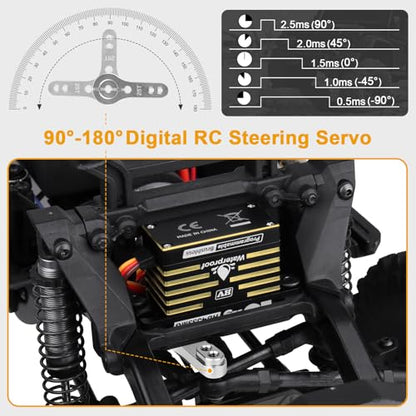 HobbyPark Waterproof RC Servo High Torque Brushless Motor Metal Gear Digital Servo Aluminum Case for 1/8 1/10 RC Crawler SCX10 TRX4 RC Truck Car Buggy RC Basher Control Angle 180° HV (45kg Torque)