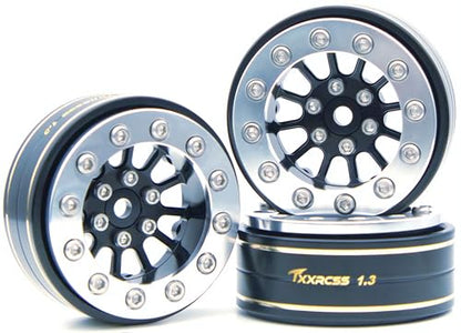 1.3 Beadlock Wheels & Brass Rim 46.5g Offset-3mm for 1/18 1/24 RC TF (Black & Silver) - color: Black & Silver