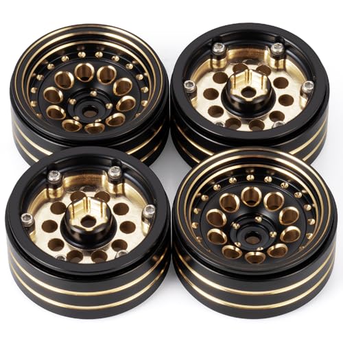 4PCS/1set Brass 1.3" RC beadlock Wheels Rims 228g for 1/18th TRX4M 1/24th AXIAL SCX24 RC Crawler Car Upgrade Parts (Black) - color: Black