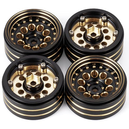 4PCS/1set Brass 1.3" RC beadlock Wheels Rims 228g for 1/18th TRX4M 1/24th AXIAL SCX24 RC Crawler Car Upgrade Parts (Black) - color: Black