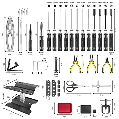 RC Tool Kit 26in1 RC Car Tool Kit Multi RC Tools Screwdriver Pliers Set Flat, Phillips, Hex, RC Car Tool Set Box for RC Car Drone 1/8 1/10 Traxxas Axial Arrma Redcat Losi RC Repair Tool Box
