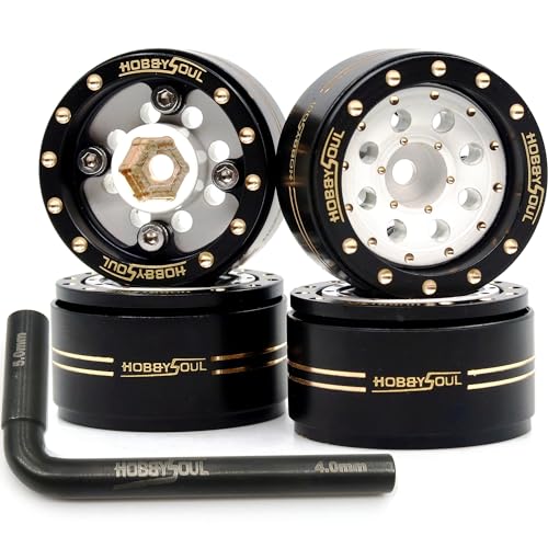 Adjustable Offset 1.0 Beadlock Wheels Brass Rims Weight 44g/Rim for RC Micro Crawler 1/18 TRX4M 1/24 Axial SCX24 90081, (4-Pack, HS701452) - color: Black & White