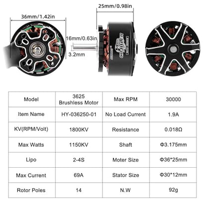GLOBACT 3625 1800KV Brushless Motor & 80A ESC for 1/10 TRX4 SCX10 | 1/10 Outrunner Motor, Built-in Bluetooth, 1/10 RC Crawler Motor - size: 1800KV