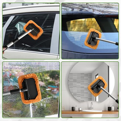 Windshield Cleaning Tool, Car Cleaning Window Tool, Car Window Cleaner with Unbreakable Extendable Handle and Microfiber Cloth, Scratch-Free Car Cleaning Brush for Auto Glass Wiper (Orange) - color: Orange
